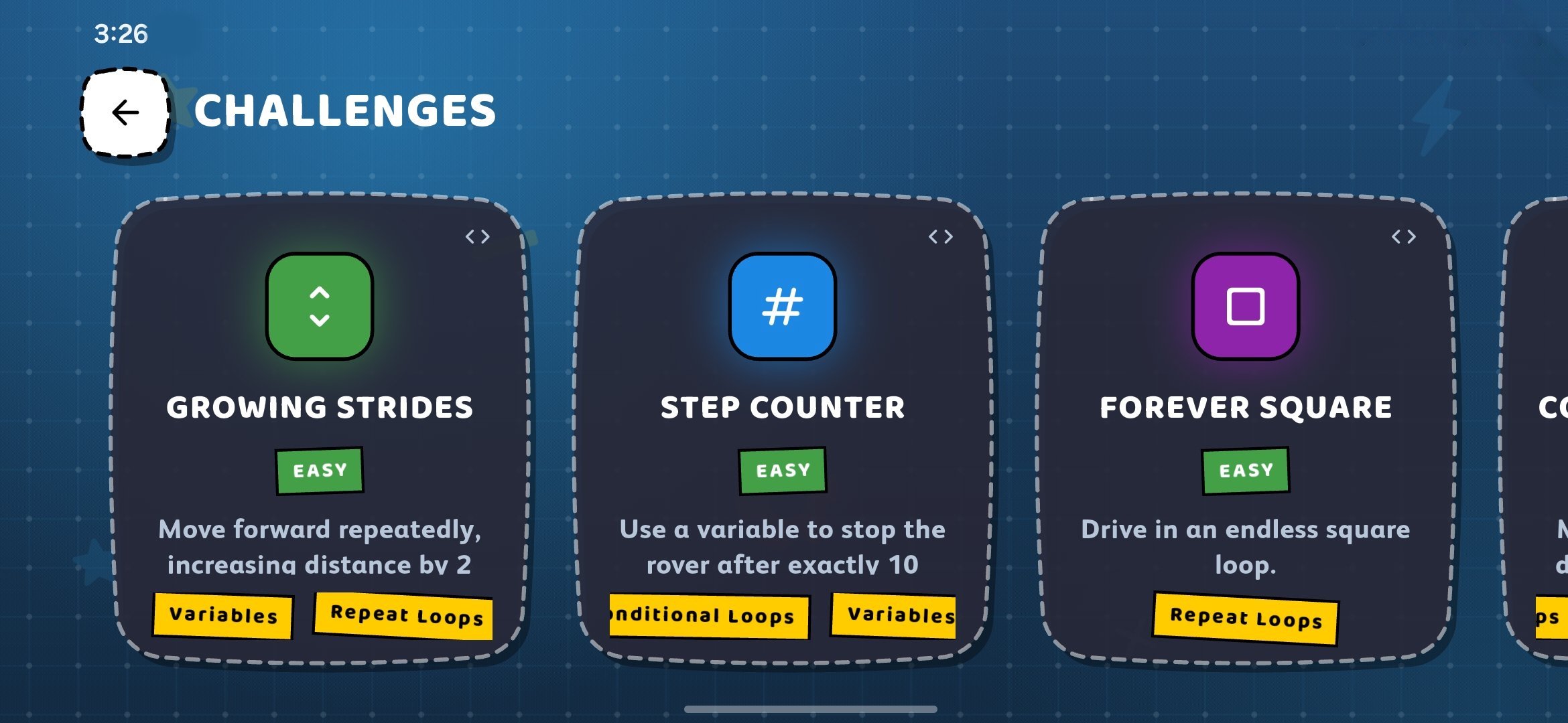 The new challenge selection menu in Roverdrive